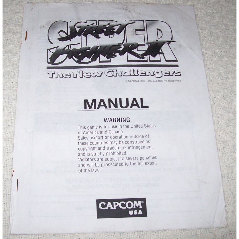 Super Street Fighter II Original Video Game Service Manual Vintage Capcom FAIR